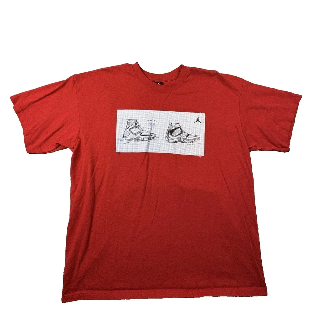 Jordan Men's XL Red Sneaker Blueprint Graphic T Shirt‎ Jumpman Basketball Tee